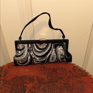 Preston & York Black and Silver Sequin Wristlet Clutch